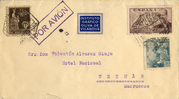 1940 , BARCELONA - TETUAN , SOBRE CIRCULADO POR AVIÓN , LLEGADA AL DORSO , INSTITUTO GRÁFICO OLIVA DE VILANOVA - Storia Postale