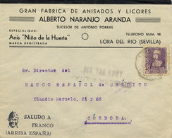 1939 , SEVILLA  , LORA DEL RIO - CÓRDOBA , SOBRE CIRCULADO , CENSURA MILITAR , AL DORSO LOCAL Y LLEGADA - Storia Postale