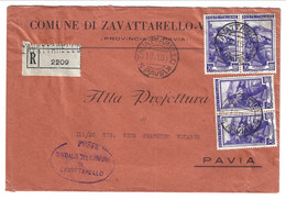 1951 Busta Comune Di ZAVATTARELLO-VALVERDE Per Pavia - 1946-60: Marcofilia