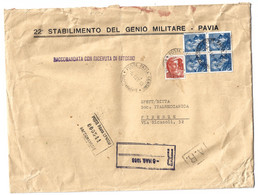 1966 MICHELANGIOLESCA Raccomandata Pluriporto Da Pavia Per Firenze - 1961-70: Marcofilie