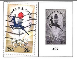 A) 1969, SOUTH AFRICA, NATIONAL SPORTS GAMES BLOEMFONTEIN, TORCHES, WITH SURCHARGE AND THE OTHER 402 PRINTED IN BLACK WH - Neufs