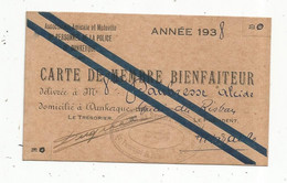 Carte De Membre Bienfaiteur, Association Amicale Et Mutuelle Du Personnel De La POLICE De DUNKERQUE, 1938 - Non Classificati