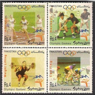 PAKISTAN 2000 - Sydney Olympic Games, Hockey, Cycling, Merathon, Wieght Lifting, Sports, 4v Se-tenant Set Of 4v. MNH - Pakistan