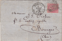 LETTRE. ITALIE. 4 3 75. MARQUE D'ENTREE MOD A MARSEILLE. TORINO POUR BOURGES - Entry Postmarks