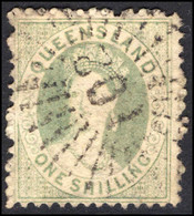Queensland 1868-74 1s Greenish-green Truncated Star Wmk Fine Used. - Usati
