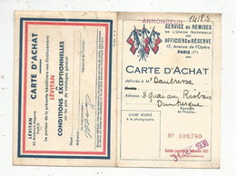 Carte D'achat , Service Des Remises De L'Union Nationale Des OFFICIERS DE RESERVE ,Dunkerque, 1938 , 2 Scans - Non Classés