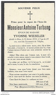 ATHUS ..-- Mr Antoine TURBANG , époux De Mme Yvonne WIESELER . Né En 1909 , Décédé à ATHUS En 1934 . - Aubange