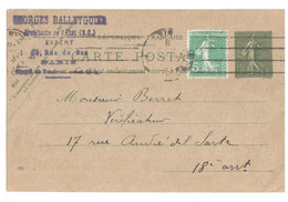 Carte Postale Entier 15c Semeuse Lignée Vert Date 939 Storch B1a Yv 137 130-CP1 Compl 5c Vert - Standard Postcards & Stamped On Demand (before 1995)