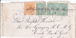 CEYLON 1880 QV SG 124+127 (x3) LARGE PIECE COLOMBO To England - Ceylon (...-1947)