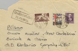 1938 , CORUÑA , EL FERROL - BILBAO , FRONTAL CIRCULADO , CENSURA MILITAR - Cartas & Documentos