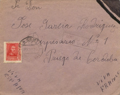 1938 , HUELVA , ISLA CRISTINA - PRIEGO DE CÓRDOBA , CENSURA MILITAR DE ISLA CRISTINA, AL DORSO LOCAL - Briefe U. Dokumente