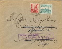 1938 , CÁDIZ , SAN ROQUE - SAN SEBASTIAN , REDIRIGIDO A VIGO , CENSURA MILITAR , LOCAL PRO BENEFICENCIA. - Covers & Documents