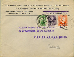 1935 , MADRID - WINTERTHUR , SOBRE COMERCIAL ILUSTRADO , SOCIEDAD SUIZA PARA LA CONSTRUCCIÓN DE LOCOMOTORAS - Cartas & Documentos