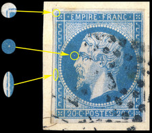 France - Yv.14A 20c Bleu T.1 - Position 100D1 - Oblitéré Losange J De Paris TB Sur Fragment (ref.&02k) - 1853-1860 Napoléon III