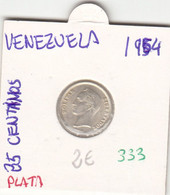 CR0333 MONEDA VENEZUELA 25 CENTIMOS PLATA 1954 - Venezuela