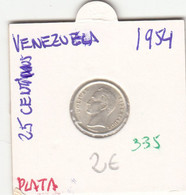 CR0335 MONEDA VENEZUELA 25 CENTIMOS PLATA 1954 - Venezuela