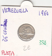 CR0338 MONEDA VENEZUELA 25 CENTIMOS PLATA 1960 - Venezuela