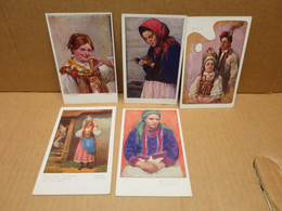 POLOGNE Ensemble De 5 Cartes Illustrées Types Costumes - Poland