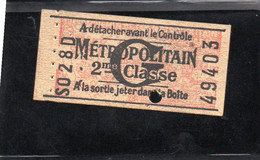 Ticket Métro De Paris 2 ème Classe - Europa