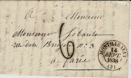 1838- Lettre De MONTMARAULT ( Allier ) Cad T13 Taxe  6 Tampon Pour Paris - 1801-1848: Precursores XIX