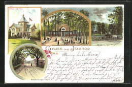 Lithographie Itzehoe, Gasthaus Amönehöhe, Breitenburger Weg Und Fähre, Villa V. De Vos - Itzehoe