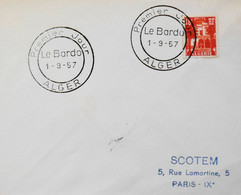 Lettre 1er Jour ALGERIE 1957 - Le BARDO - Daté Alger  Le 1.9.1957 - TBE - FDC