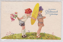 DC3696 - Ak Herzlichen Glückwunsch Zum Geburtstag Junge Mädchen Schirm Kinder Blumen - Birthday