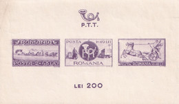 ROMANIA 1944 - PTT - POSTAL POST TRANSPORT - Horses Chevaux  - Imperforated SHEET MNH ROMANIA MNH - Autres & Non Classés