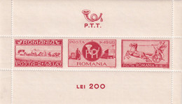 ROMANIA 1944 - PTT - POSTAL POST TRANSPORT - Horses - Perforated SHEET MNH - Zonder Classificatie