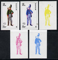 Iso - Sweden 1974 Centenary Of UPU (Military Uniforms) 10 (Brunswick Corp 1809) Set Of 5 Imperf Progressive Colour Proof - Lokale Uitgaven