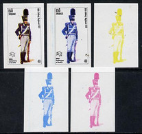 Iso - Sweden 1974 Centenary Of UPU (Military Uniforms) 40 (10th Colberg Regiment 1812) Set Of 5 Imperf Progressive Colou - Local Post Stamps