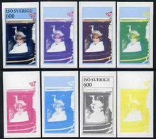 Iso - Sweden 1982 Princess Di's 21st Birthday Imperf Souvenir Sheet (600 Value) Set Of 8 Progressive Proofs Comprising T - Local Post Stamps