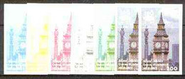 Iso - Sweden 1977 Silver Jubilee (London Scenes) 200 Value (Big Ben & PO Tower) Set Of 7 Imperf Progressive Colour Proof - Emissions Locales