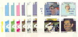 Iso - Sweden 1982 Royal Baby Opt On Royal Wedding Deluxe Sheet, The Set Of 9 Imperf Progressive Colour Proofs - Local Post Stamps