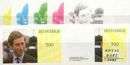 Iso - Sweden 1982 Royal Baby Opt On Royal Wedding 500 Souvenir Sheet (Prince Charles), The Set Of 8 Imperf Progressive P - Emissioni Locali