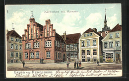 Lithographie Rendsburg, Restaurant-Café C. Rodeck, Marktplatz Mit Rathaus - Rendsburg