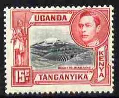 Kenya, Uganda & Tanganyika 1938-54 KG6 Mt Kilimanjaro 15c Black & Rose-red P13.25 Mounted Mint SG137 - Other & Unclassified