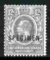 Kenya, Uganda & Tanganyika 1921-22 KG5 12c Script CA Overprinted SPECIMEN Fresh With Gum SG 69s (only About 400 Produced - Sonstige & Ohne Zuordnung