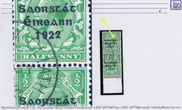 Ireland 1922-23 Thom Saorstat ½d Green Variety "Minute Accent On A" Row 19/4 In A Marginal Vertical Pair Used Cds - Gebraucht