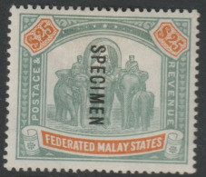 MALAYA - FMS 1900-01 $25 Crown CC Overprinted SPECIMEN With Clean White Gum And Fairly Well Centred - Onlyabout 750 Were - Malaya (British Military Administration)