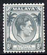 Malaya - Straits Settlements 1937-41 KG6 8c Grey Lightly Mounted Mint SG 283 - Malaya (British Military Administration)