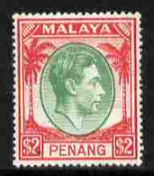 Malaya - Penang 1949-52 KG6 $2 Green & Scarlet Mounted Mint SG 21 - Malaya (British Military Administration)