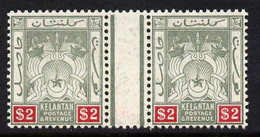Malaya - Kelantan 1911-15 MCA $2 Green & Carmine Inter-paneau Gutter Pair U/m SG 10 - Malaya (British Military Administration)