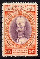 Malaya - Kelantan 1937-40 Sultan Ismail Chef's Hat 30c Mounted Mint SG 49 - Malaya (British Military Administration)