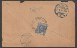 Malaya - Penang 1920 Pre-printed Cover To Sumatra Bearing Straits 10c Blue Well Tied 'Penang' Cds Also Boxed 'B28 & 'Med - Malaya (British Military Administration)