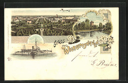 Lithographie Wilhelmshaven, Teilansicht, Park, Schiff - Wilhelmshaven