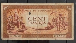 French Indochine Indochina Vietnam Viet Nam Laos Cambodia VF 100 Piastres Banknote Note 1942-45 / Pick # 66 - Letter B - Indochine