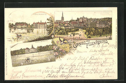 Lithographie Flensburg, Schloss Gravenstein, Schloss Glücksburg - Gluecksburg