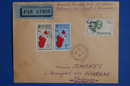 U21 MADAGASCAR  BELLE LETTRE  1950 PAR AVION TANANARIVE  A  RIBERAC FRANCE   + AFFRANCH  INTERESSANT A VOIR - Airmail