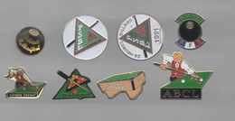 PINS PIN'S BILLARD 593 SNOOKER JEUTEL ABCL SAMBRE MEUSE FFB DARLIGTON MONTFORT  LOT 8 PINS - Billares